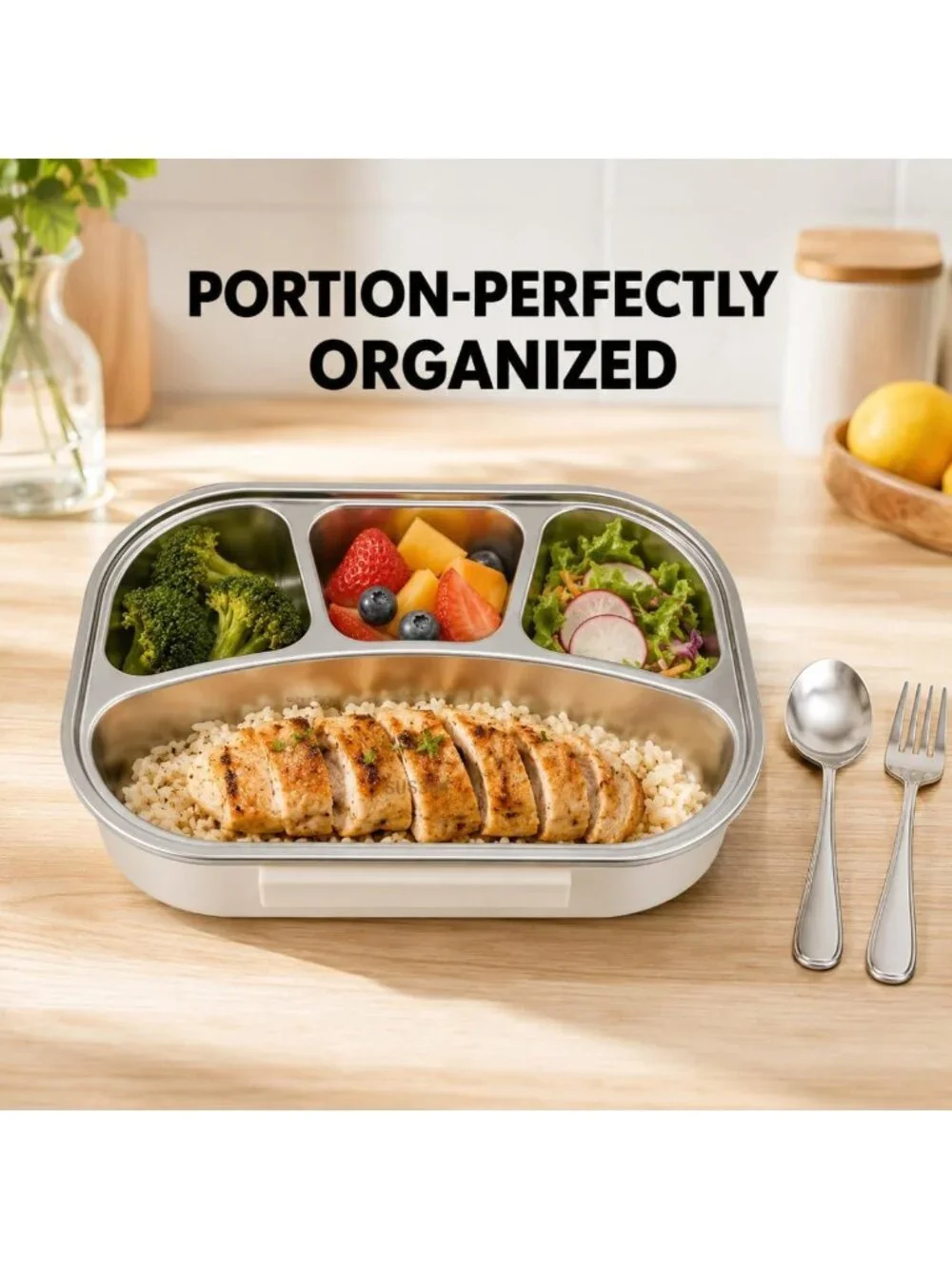 Leakproof Stainless Steel Bento Box - 4 Compartment Meal Prep Container with